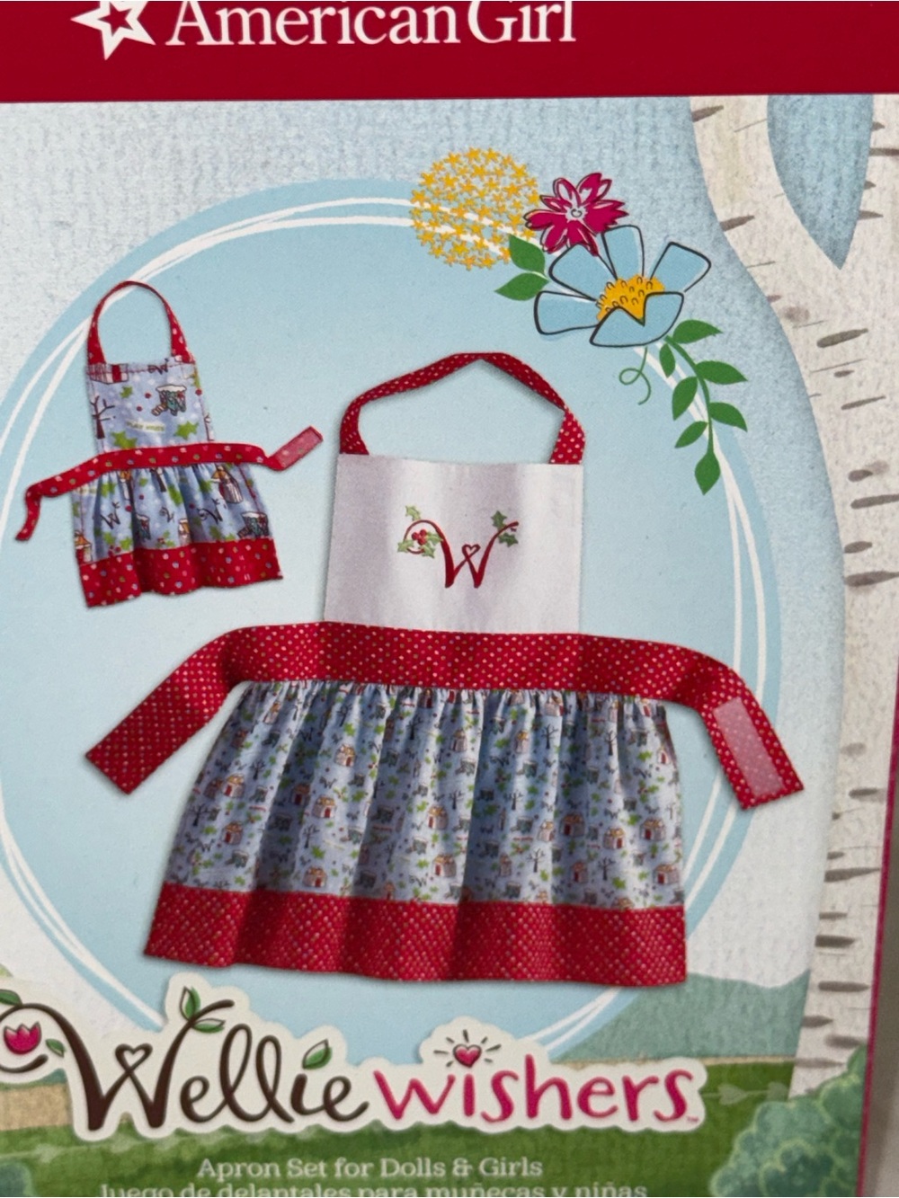 American girl Wellie Wisher girl and doll matching aprons NIB